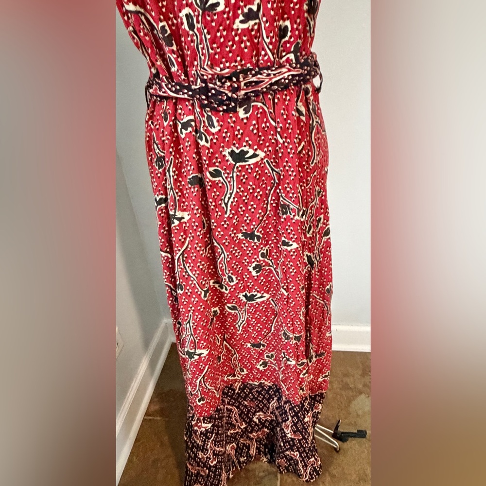 Fat Face Size 12 Red Floral Boho Belted Maxi Sleeveless Dress - Picture 3 of 12